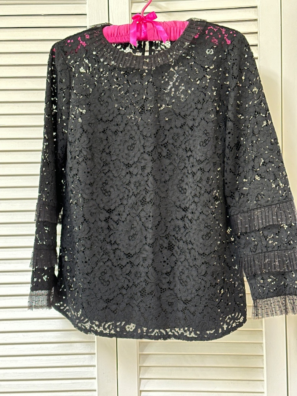 J. Crew Black Lace Blouse Long Sleeve Camisole Lining Small